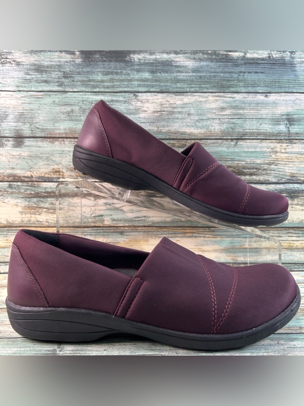 Abeo Smart 3550 Loafers Womens Size 7.5M Plum Purple Fabric Leather Trim Slip On